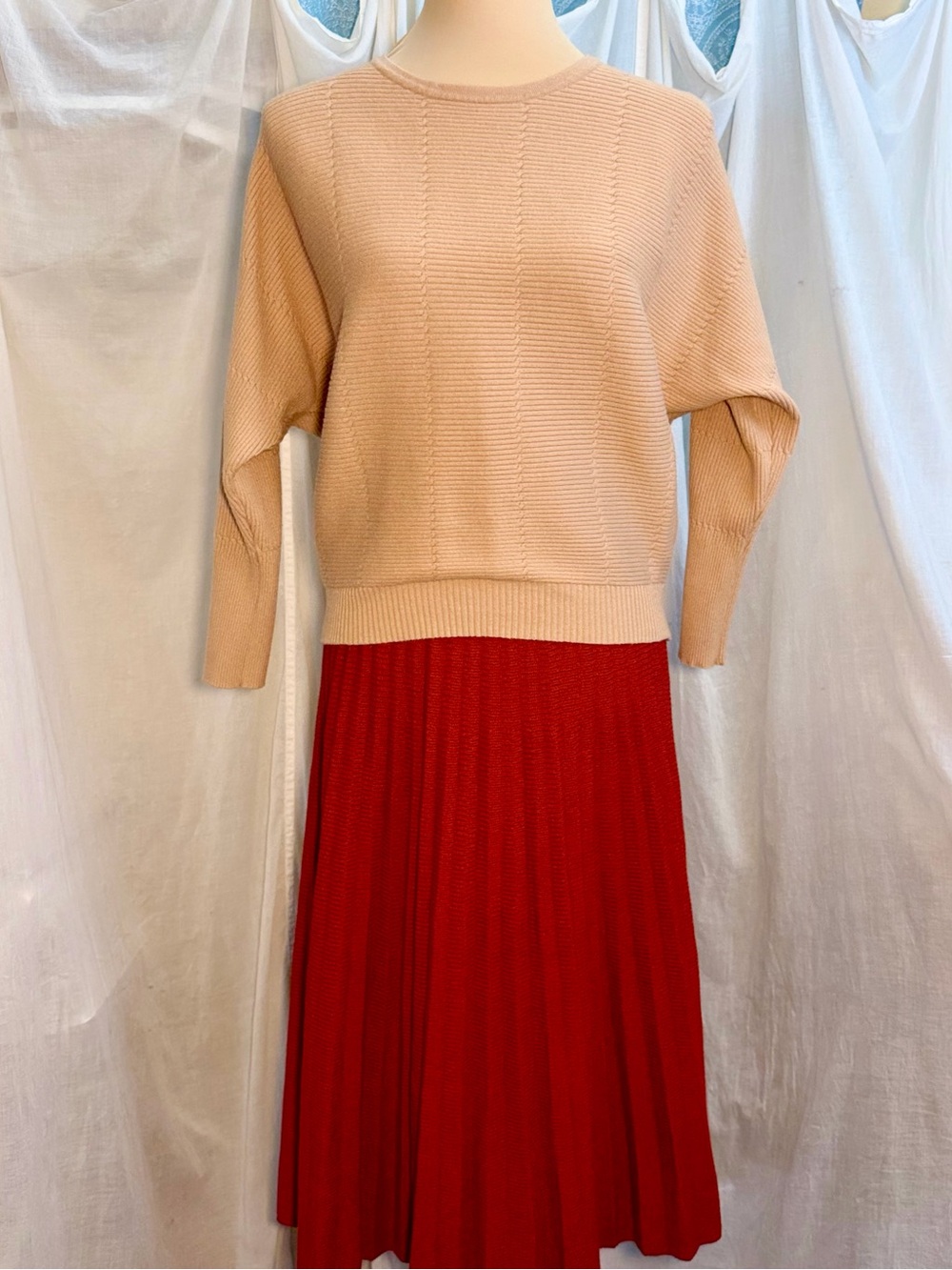 Tahari Ribbed Cropped Batwing Dolman Sweater – Camel Tan Sz L - Picture 3 of 6